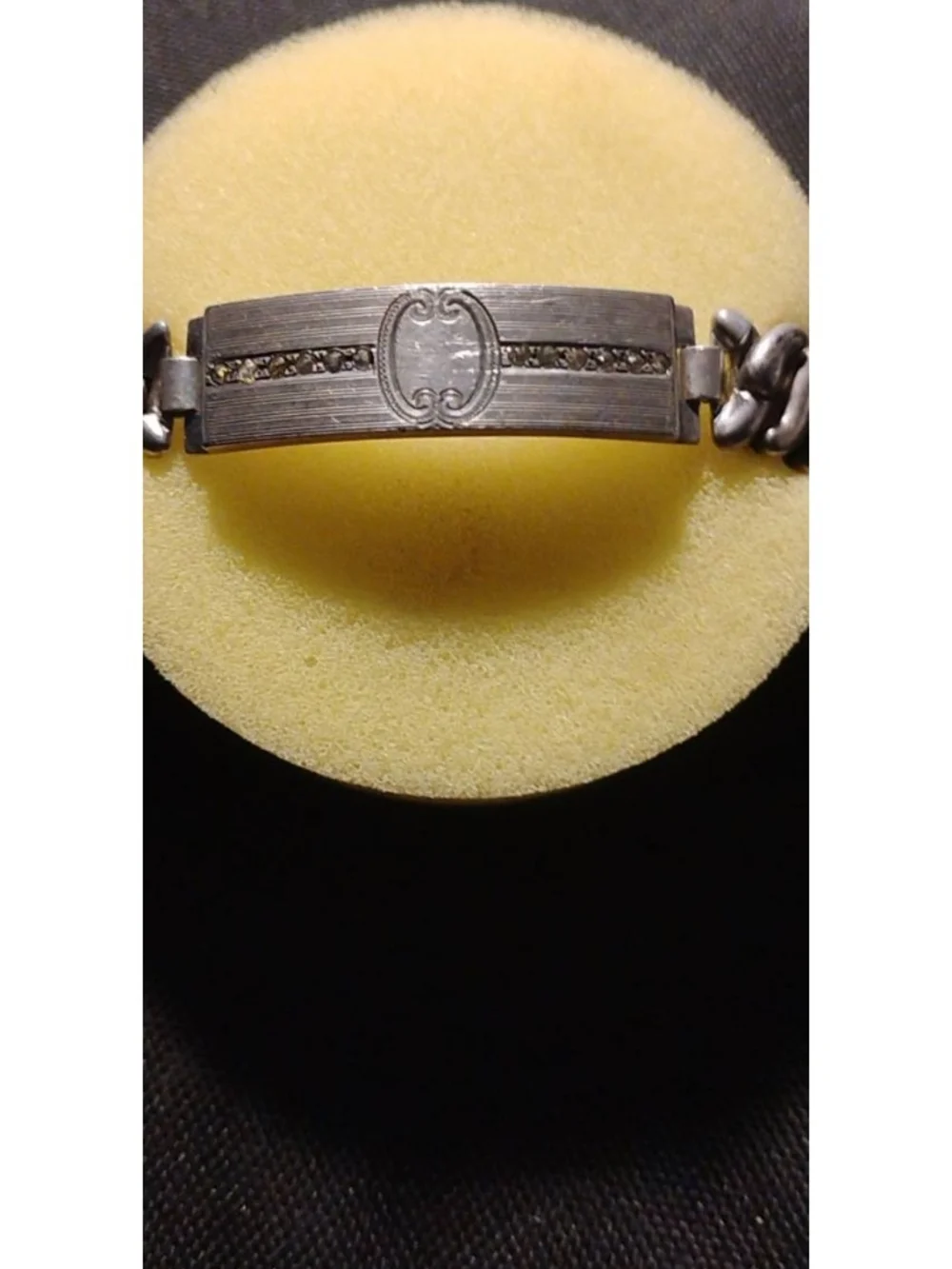 Men's Sterling Silver Diamond ID Bracelet with Center Detail